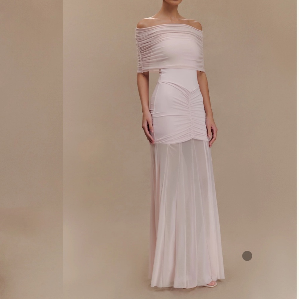 MESHKI Caspian Off-Shoulder Mesh Maxi Dress | Pale Pink | XS | New with Tags/ - Picture 2 of 7